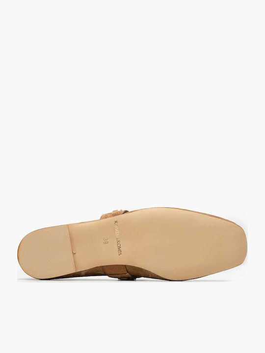Δερμάτινες Γυναικείες Μπαλαρίνες Slingback με Λουράκι σε Ταμπά Χρώμα
