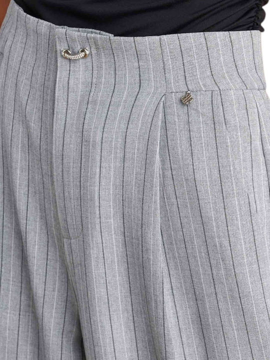 Damen Stoff Hose Gestreift Grey