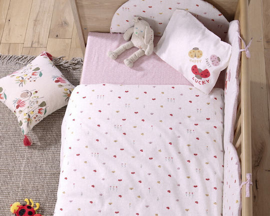Nef-Nef Homeware Lady Bug Set Baby Bettlaken Für Krippe Baumwolle Ecru 170x120cm 3Stück