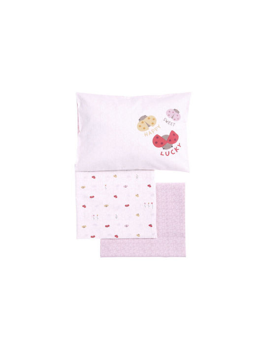 Nef-Nef Homeware Σετ Βρεφικά Σεντόνια Κούνιας Βαμβακερά Lady Bug Εκρού 170x120εκ. 3τμχ