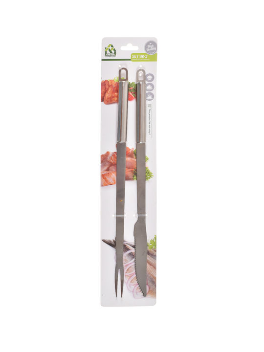 Set von 2 BBQ-Werkzeugen mit Messer und Tranchiergabel
