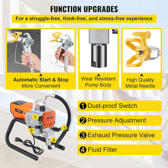 Paint Sprayer Large Surfaces 600 W Power 1.8 L Min 207 Bar 9 M Hose Length
