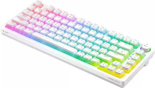 Savio Phenix White Pudding Wireless Gaming Mechanical Keyboard 75% with Gateron Red Pro switches and RGB lighting (English US) White