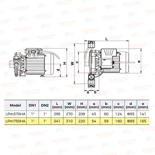 Leo Group LPm750HA Einstufig Einphasig Wasserdruckpumpe Ohne Behälter 1hp