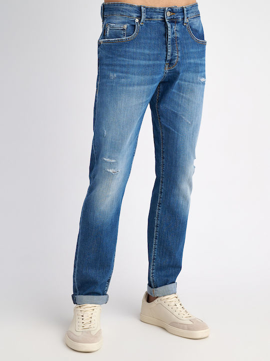 Simon Men's Jeans Pants Elastic with Slim Fit Blue
