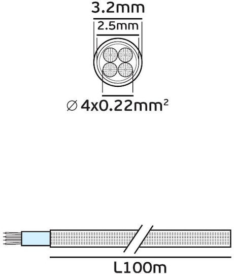 VK Lighting Кабел за аларма с диаметър 4x0.22mm² 1м