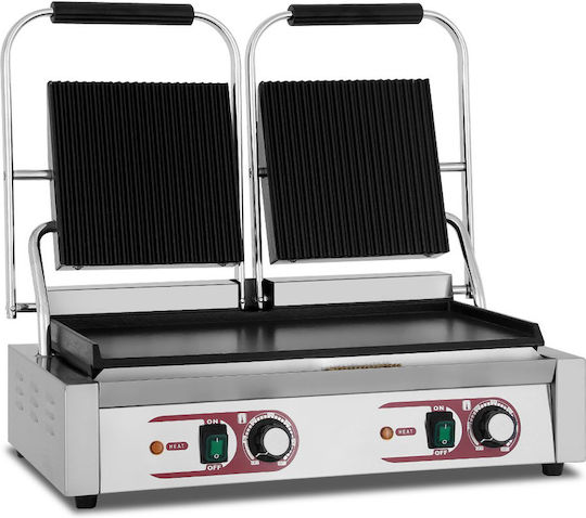 Dynamic Commercial Double Sandwich Maker with Ribbed Top and Flat Bottom 3600W