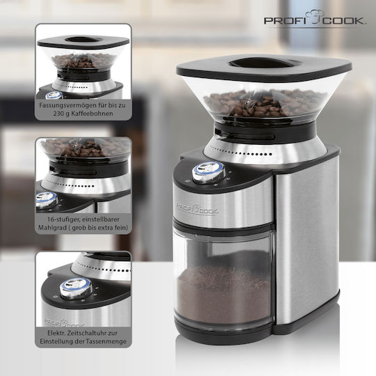 Profi Cook Coffee Grinder On Demand 200W with Bean Hopper Capacity 230gr
