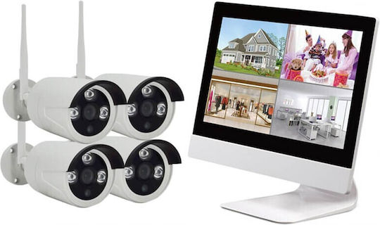 Jortan Surveillance System K9504-w 4 Cameras Wireless Cameras IP 1080p with Recorder NVR & Monitor