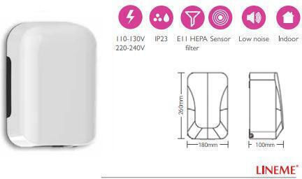 Lineme Uscător de Mâini Plastic 65dB cu Senzor în Culoare Albă 1kW 22-00402-1