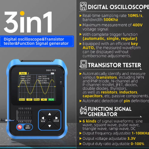 Fnirsi DSO-TC3-PRO-BL Heat Rate Monitor Hand Tool with Channels and 2.4" Screen