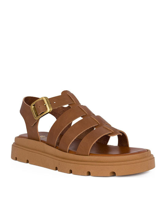 Δερμάτινα Γυναικεία Σανδάλια Gladiator Flatforms Καφέ
