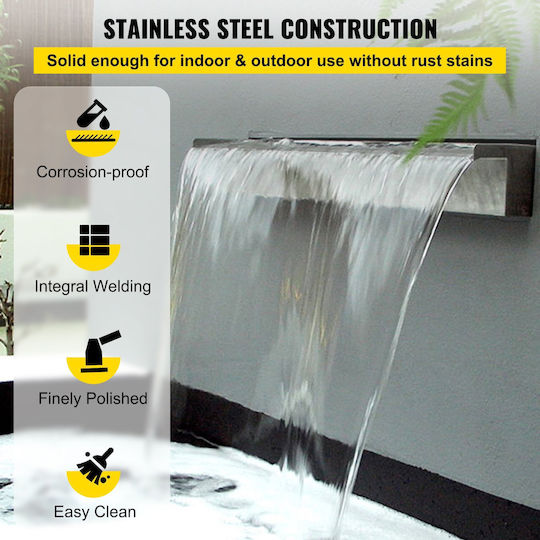 Rectangular Pool Waterfall Stainless Steel Water Blade Width 150 Cm Size 150 X 11.5 X 8 Cm