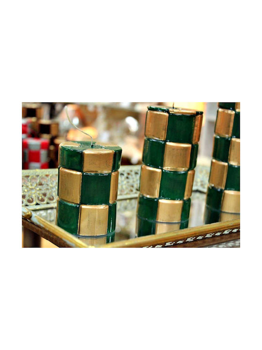 Carve Candle Gold Green Squares 7.5*20