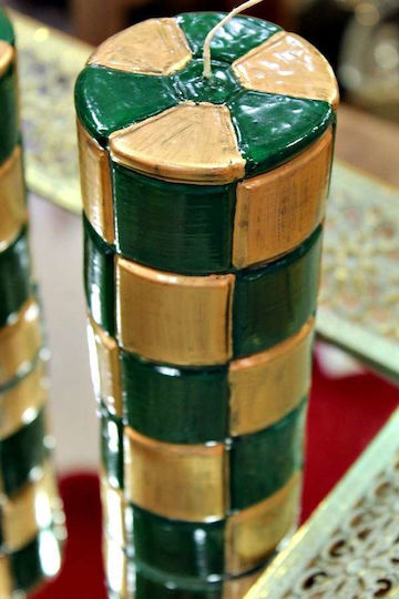 Kerze mit Gold-Grünen Quadraten 7,5*20