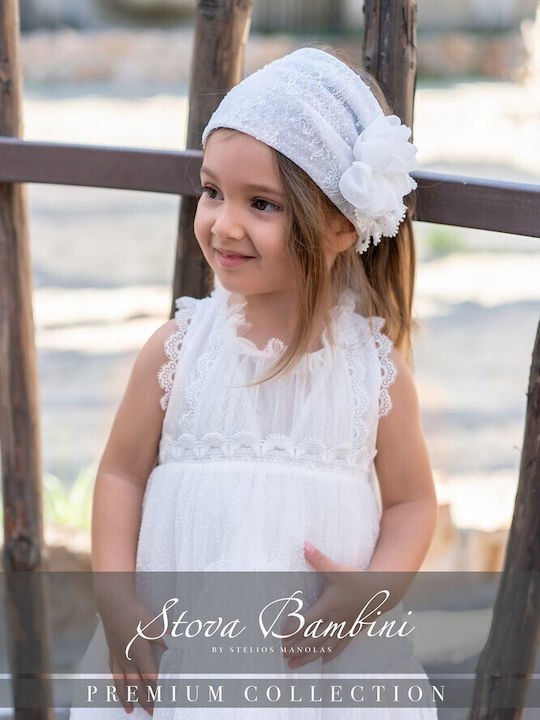 Stova Bambini Бял Комплект Дрехи за Кръщене с Аксесоари за Коса от Дантела 2 Бройки