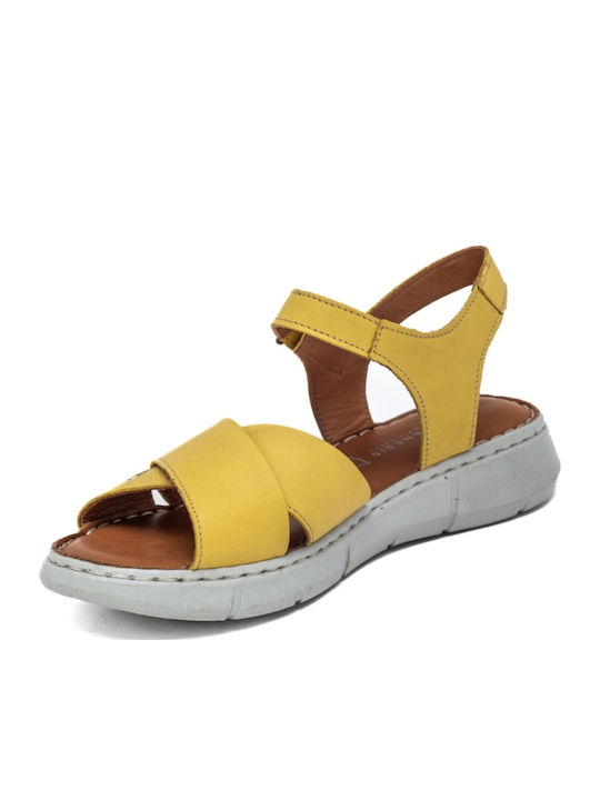Leather Women's Flat Sandals Anatomic in Yellow Color