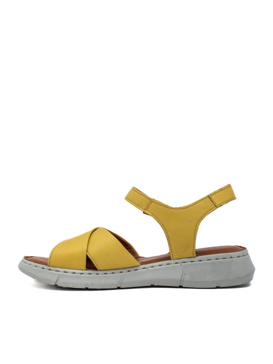 Leather Women's Flat Sandals Anatomic in Yellow Color