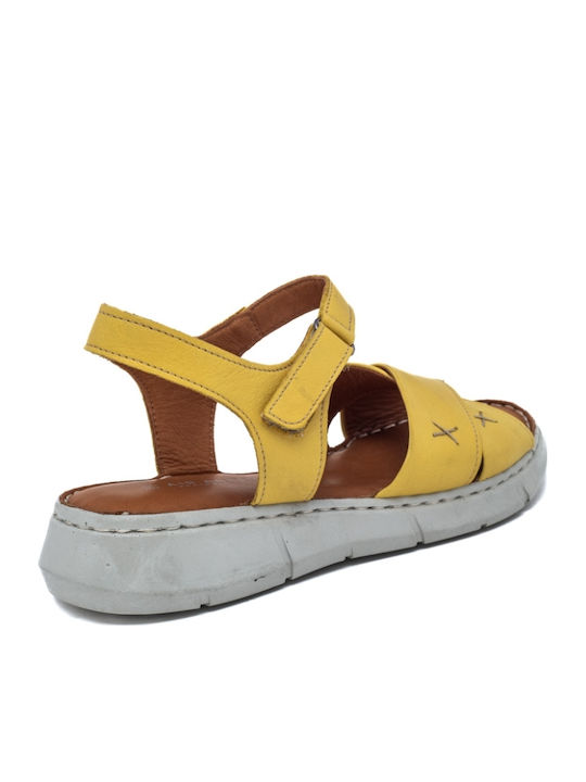 Leather Women's Flat Sandals Anatomic in Yellow Color