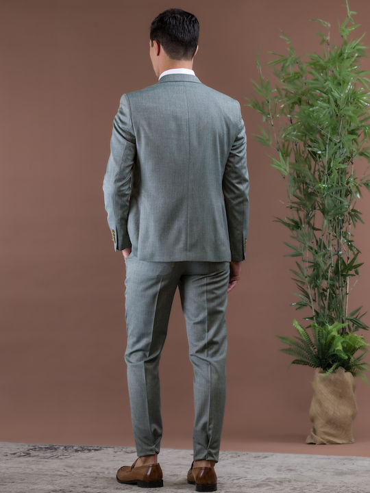 Men's Suit with Vest Slim Fit Green