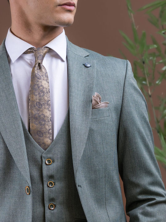 Men's Suit with Vest Slim Fit Green