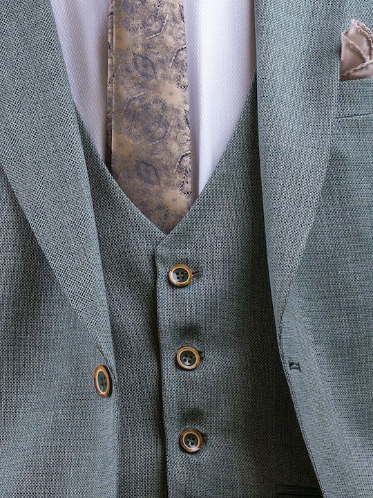 Men's Suit with Vest Slim Fit Green