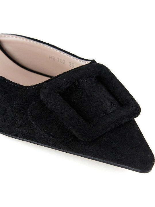 Suede Mules with Chunky Heel in Black Color