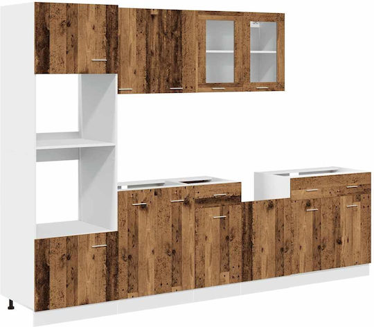 Set Dulapuri de Bucătărie Suspendate & de Podea cu Blat de Lucru Weathered Wood 260x46x207buc