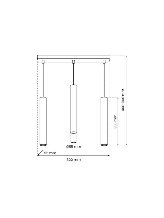 Eko Light Hudson Lustră Negru Calea ferată cu Dulie GU10 60cm.