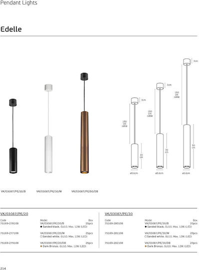 VK Lighting Hängelampe Weiß mit Fassung GU10