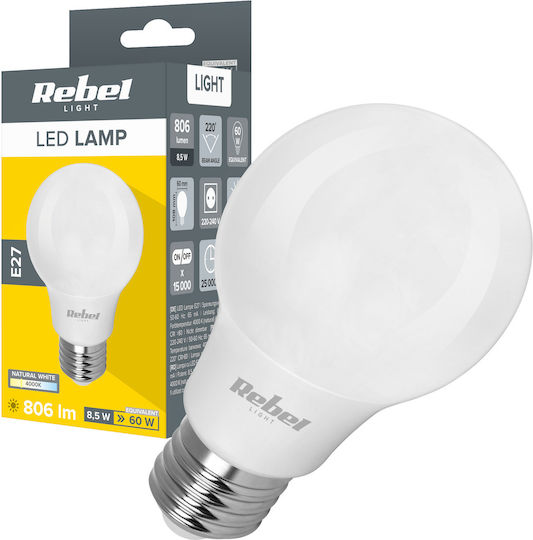 Rebel Bec LED 8.5W pentru Soclu E27 și Formă A60 Alb natural 806lm
