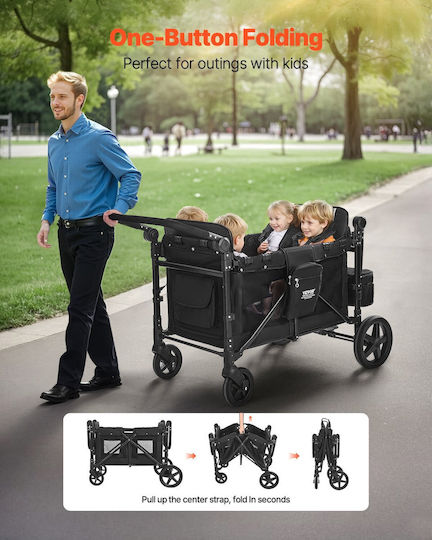 Vevor Wagon 4 Kids Push Pull Kinderwagen Schwarz