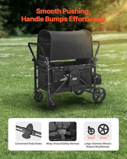 Vevor Wagon 4 Kids Push Pull Kinderwagen Schwarz