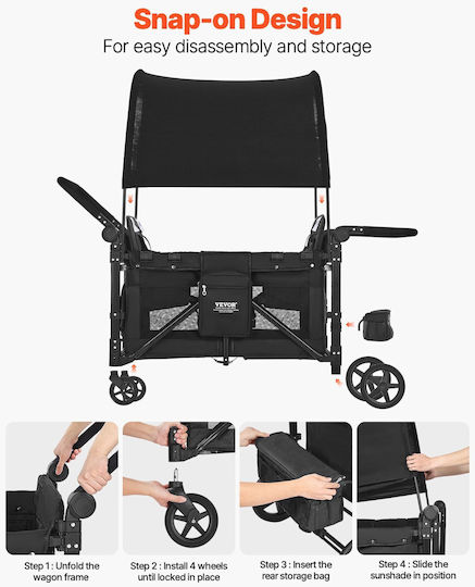 Vevor Wagon 4 Kids Push Pull Kinderwagen Schwarz