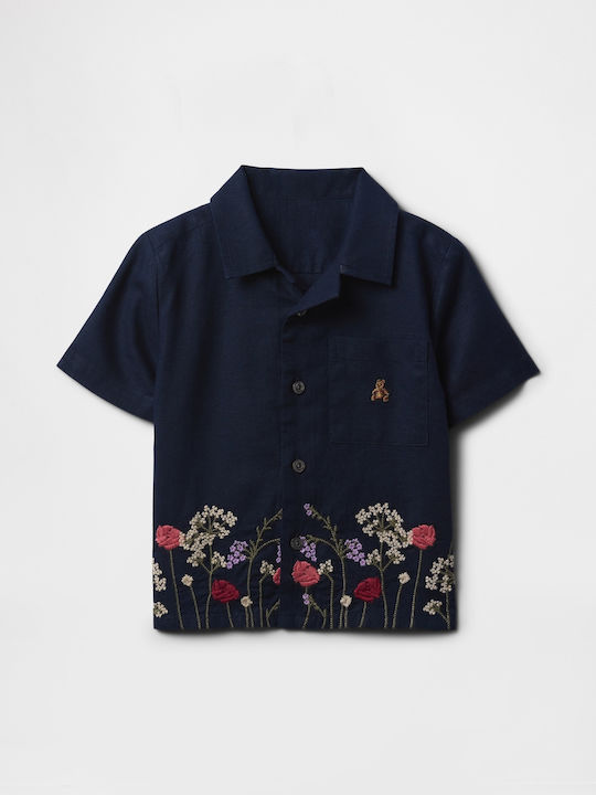 Kids Shirt Short Sleeve Linen navy uniform blue