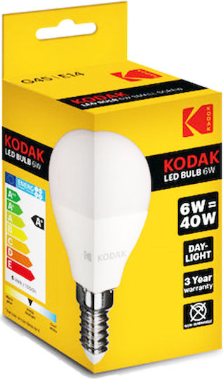 Kodak Λάμπα LED 6W για Ντουί E27 και Σχήμα G45 Θερμό Λευκό 480lm