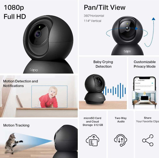 TP-LINK TAPO C201 v1 IP Κάμερα Παρακολούθησης Wi-Fi Full HD 1080p με Αμφίδρομη Επικοινωνία και Φακό 4mm