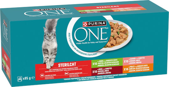 Purina One Nassfutter für Katzen in Dose mit Rindfleisch, Huhn, Lachs und Türkei 40x85gr