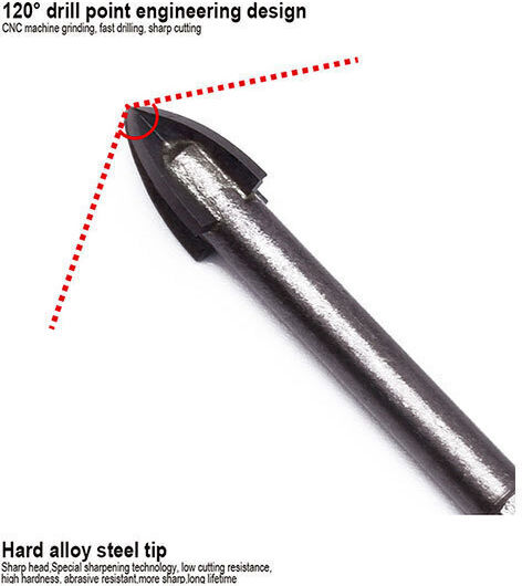 Harden Four-Cut Drill Carbide with Hexagonal Shank for Glass και Tiles 4mm