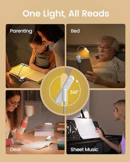 Glocusent Glocusent Φωτάκι Βιβλίου LED με Κλιπ Λευκό