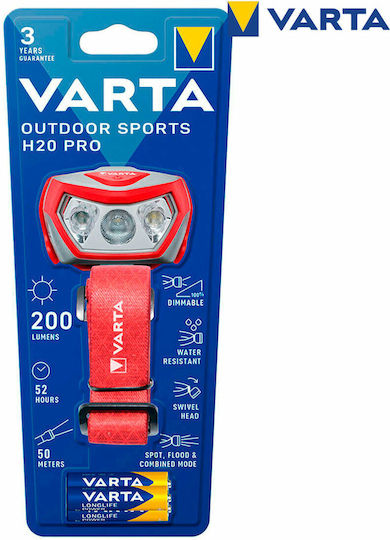 Varta Stirnlampe LED IPX4 mit maximaler Helligkeit 200lm Outdoor Sports H20 Pro 10Stück Rot