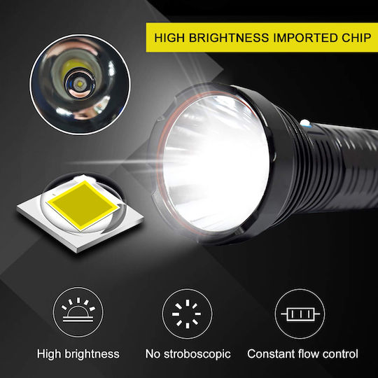 Factory Wiederaufladbar Taschenlampe LED IP65 mit maximaler Helligkeit 2000lm Schwarz