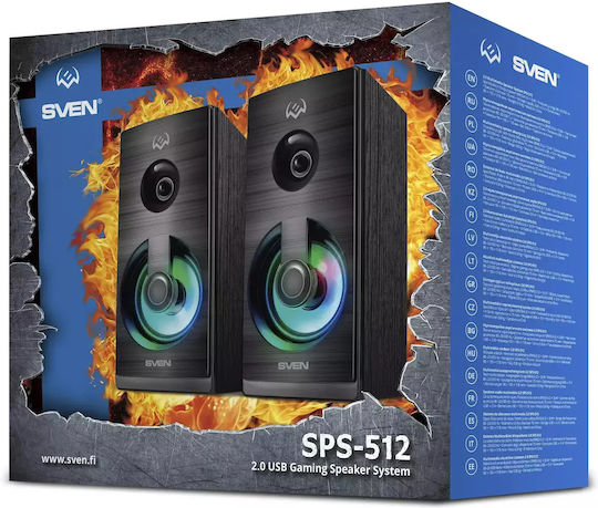 Sven SPS-512 Ηχεία Υπολογιστή 2.0 με RGB Φωτισμό και Ισχύ 3W σε Μαύρο Χρώμα