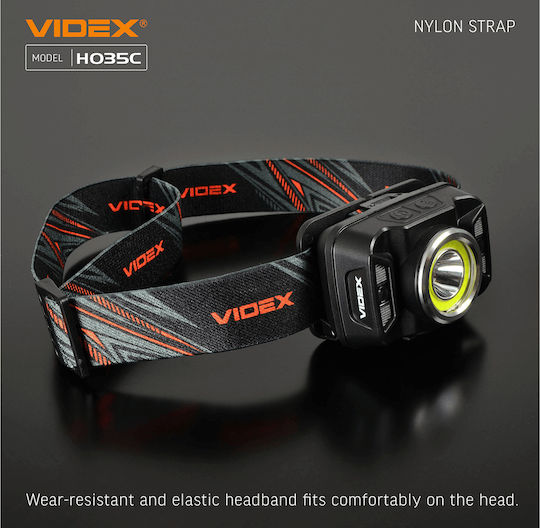 Videx Επαναφορτιζόμενος Φακός Κεφαλής LED IP65 με Μέγιστη Φωτεινότητα 410lm