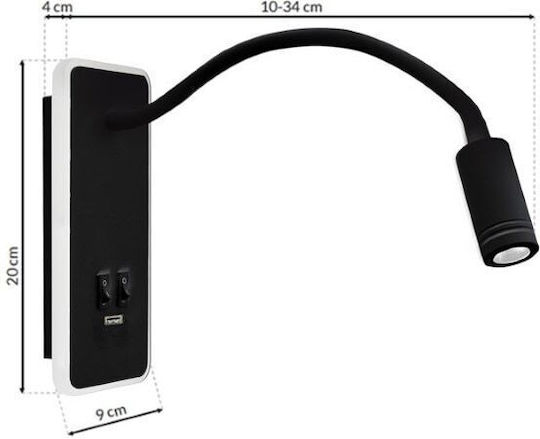 Eko Light Modern Leuchte Wand mit Integrierter LED mit USB-Anschluss Schwarz