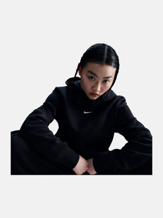 Long Women's Sweatshirt Hooded Black