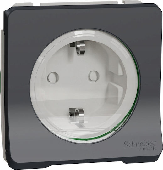 Schneider Electric Μονή Χωνευτή Πρίζα Ρεύματος Στεγανή Γκρι