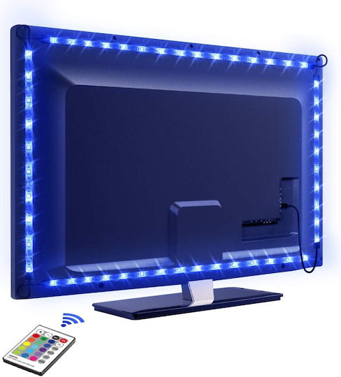 Techly Rezistent la apă Bandă LED I-LED-TV Pentru televizor USB 5V RGB Lumină 2m Tip SMD5050 cu Sursă de alimentare & Telecomandă