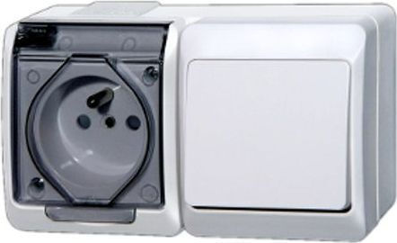 Elektro Plast Μονή Πρίζα Ρεύματος Στεγανή με Διακόπτη Λευκή