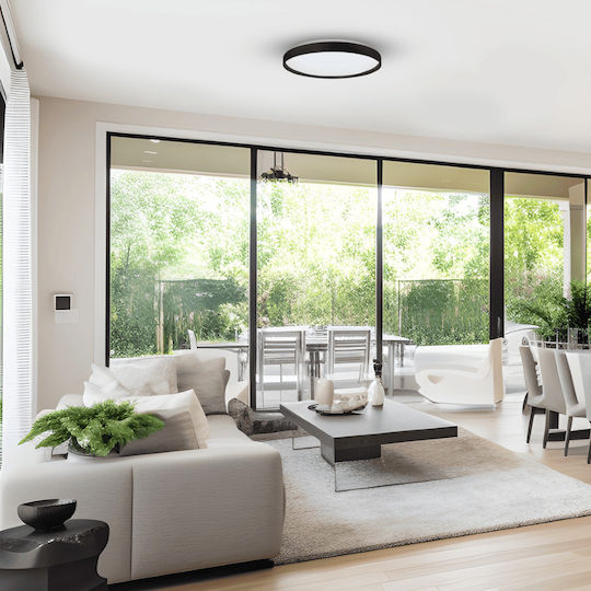 Eko Light Πλαφονιέρα Οροφής Μαύρη με Ενσωματωμένο LED και Τηλεχειριστήριο